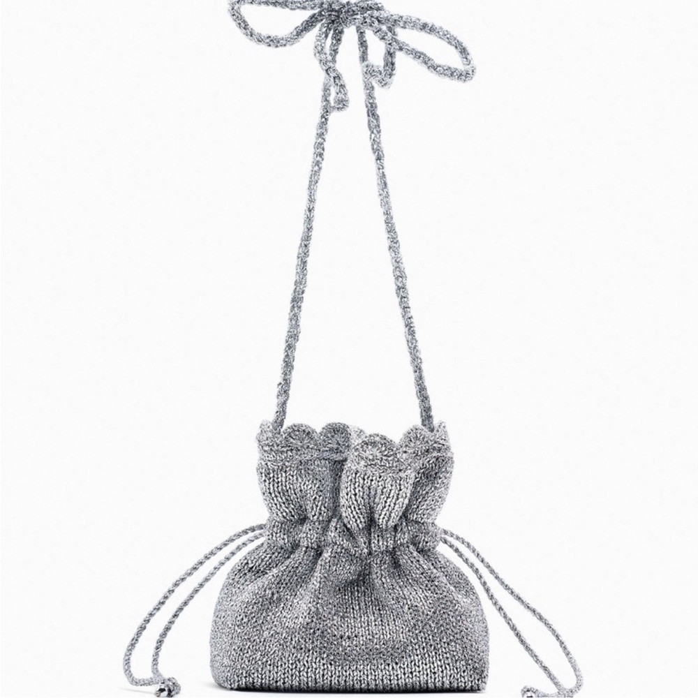 Zara Silver Knit Drawstring Bag